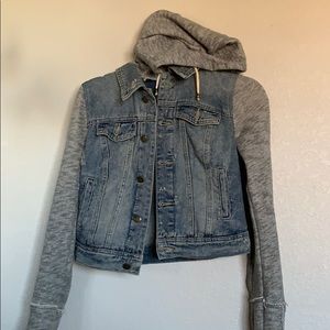 FREE PEOPLE jean jacket hoodie